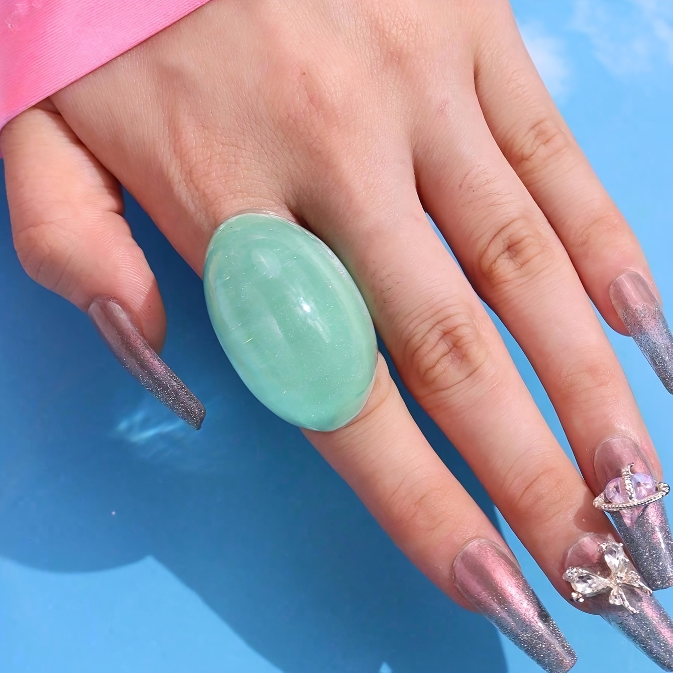 Exaggerated Solid Color Resin Ring, Retro Elegant Gift